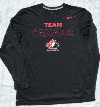 Nike Team Canada Hockey T Shirt Dri Fit Mens Medium Black Long Sleeve