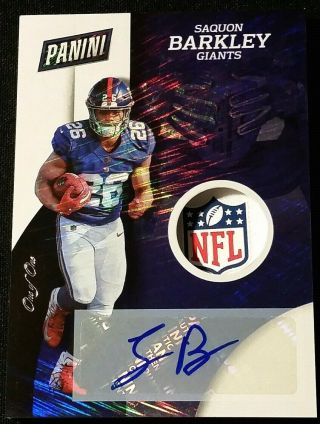 True 1/1 Nfl Shield Saquon Barkley Rc Patch Auto 2018 Stunning One Of One Rookie