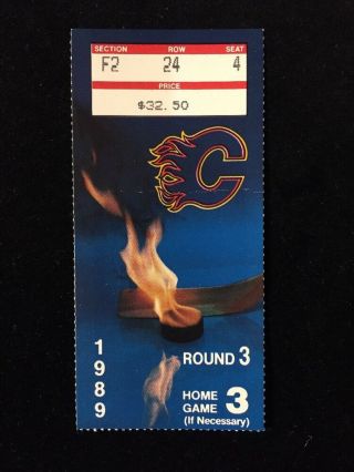 1988 - 89 Calgary Flames Nhl Playoff Ticket Stub Vs Blackhawks Rd 3 Gm 3 Cup Year