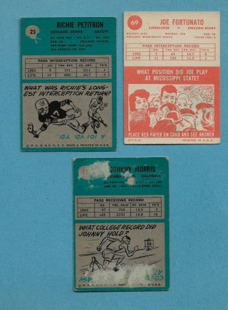4 Signed Cards - 1963 Champion CHICAGO BEARS - FORTUNATO CAROLINE MORRIS PETITBON 4