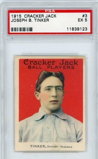 1915 Cracker Jack 3 Joe Tinker Psa Ex 5 Chicago Federals