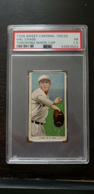 1909 - 1911 T206 Hal Chase Throwing White Cap Sweet Caporal Psa 1.  5