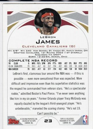 2004 - 05 Topps Gold Lebron James Card 23 56/99 2nd Year Card Centered 2