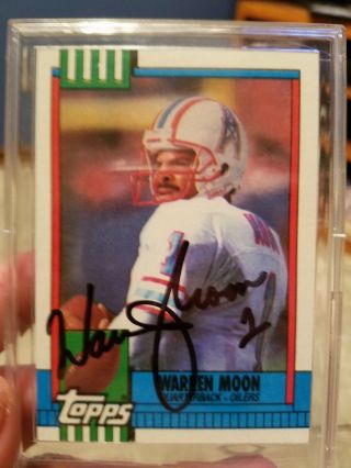 Warren Moon Signed Auto 1990 Topps Football Card Oilers Titans Vikings Hof