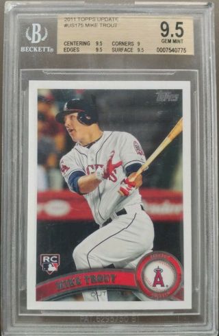 2011 Topps Update Us175 Mike Trout Angels Rc Rookie Bgs 9.  5