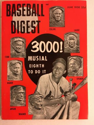 1958 Baseball Digest St Louis Cardinals Stan Musial 3000 Hits Newsstand No Label