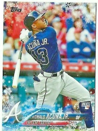 Ronald Acuna Jr Rookie Card 2018 Topps Holiday Snowflake Bat Down Hmw50 Braves