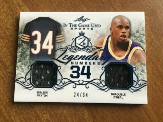 2019 Leaf In The Game Legendary Numbers Walter Payton Shaq Jersey 24/34