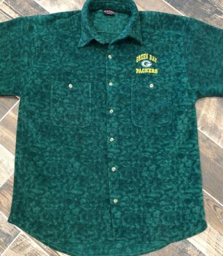 Green Bay Packers Nfl Active Mens Large Short Sleeve Button Fleece Shirt