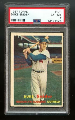 1957 Topps Baseball 170 Duke Snider Card Psa 6 Ex - Mt