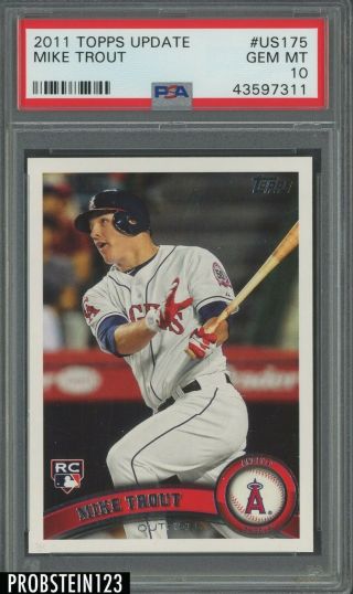 2011 Topps Update Us175 Mike Trout Angels Rc Rookie Psa 10 Gem 5