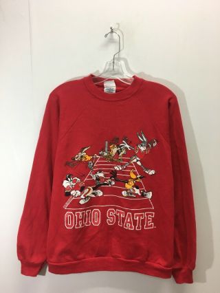Vintage Looney Tunes Ohio State Ncaa Sweatshirt Crewneck Size Xl Red 1996