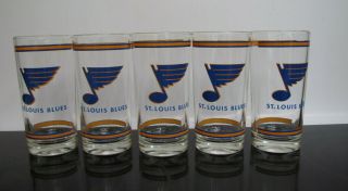 Set Of 5 Vintage Saint St Louis Blues Hockey Nhl Highball Glasses 70 
