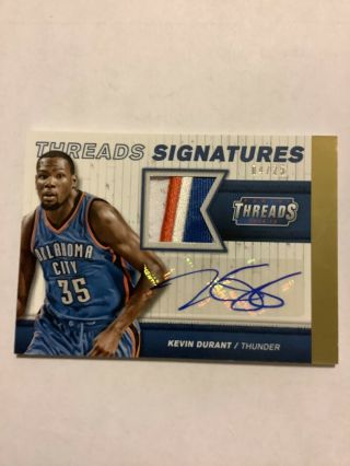2014 - 15 Kevin Durant Panini Threads Signatures 3 Color Game Worn Auto /25