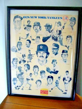 Vintage 1978 York Yankees World Series Champions Framed Burger King Poster