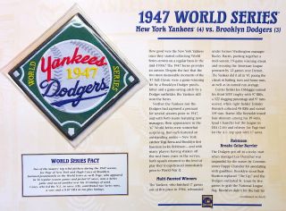 1947 World Series Patch Card Willabee & Ward York Yankees / Brooklyn Dodgers