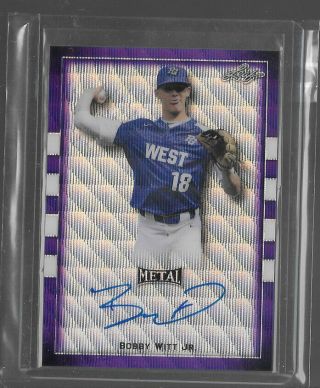 Bobby Witt Jr.  2018 Leaf Metal Perfect Game All - American Purple Auto 5/8 Royals