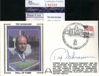 Tex Schramm Cowboys Signed " Hall Of Fame " Gateway Cachet Fdc Cover - Jsa