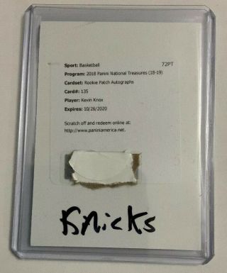 Kevin Knox 2018 - 19 National Treasures True Rookie Patch Auto Rpa /99 Redemption
