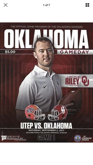 Oklahoma Sooners Football Program Ou 2017 Lincoln Riley And Baker Mayfield F