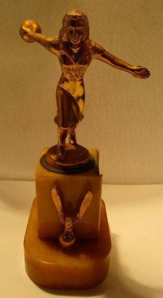1957 - 58 Vintage Woman ' s Bowling Trophy Award,  Antique Alchemy - Bakelite - 2 1/2lbs 4