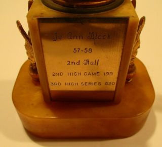 1957 - 58 Vintage Woman ' s Bowling Trophy Award,  Antique Alchemy - Bakelite - 2 1/2lbs 5