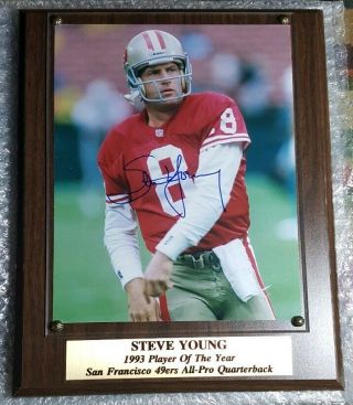 Steve Young Signed 8x10 Photo On Walnut Plaque - Stacks Of Plaques Authenticated