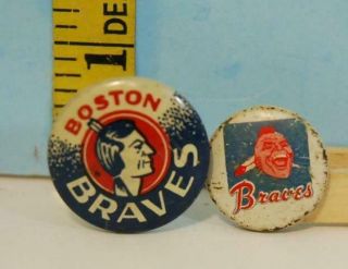 2 Vintage Baseball Pins Boston & Milwaukee Braves Different Sizes