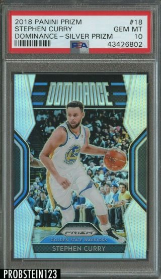 2018 - 19 Panini Prizm Silver Dominance Stephen Curry Golden State Warriors Psa 10