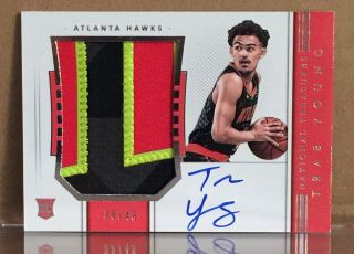 2018 - 19 National Treasures Trae Young Rc True Rpa Prime Patch Auto 38/49 Hawks