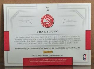 2018 - 19 National Treasures Trae Young RC TRUE RPA Prime Patch AUTO 38/49 Hawks 3