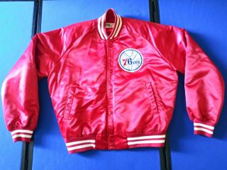 Vintage 80’s Philadelphia 76ers Satin Jacket Chalk Line Size L Nba Sixers