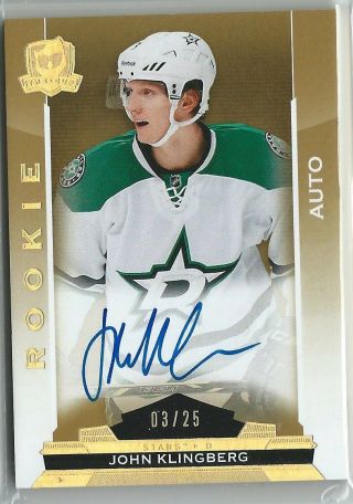 2014 - 15 The Cup Rookie John Klingberg Gold Auto Rc Ed 3/25 Jersey Numbered 1/1