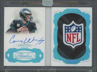2018 Flawless Booklet Carson Wentz Eagles Nfl Shield Logo Patch Auto 1/1