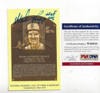 Wade Boggs Boston Red Sox Baseball Hofer Autographed Plaque Postcard Psa