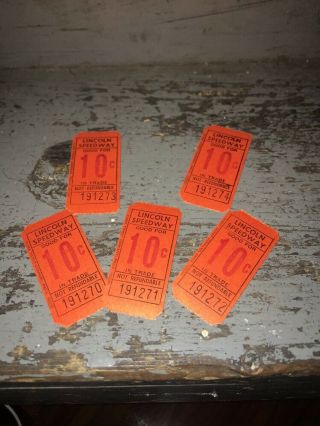 (5) Old Stock Hanover Pa 10 Cent Lincoln Speedway Racetrack Tickets - 1950s