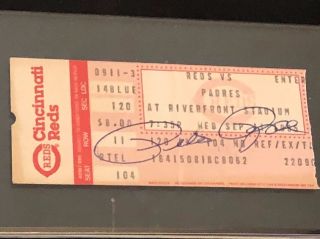Pete Rose Autographed Record Breaking Hit Ticket Stub W/pic Of Signing