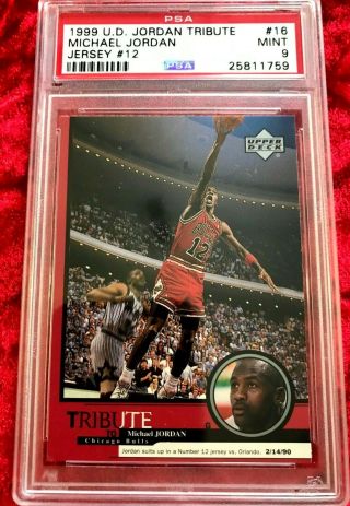 1999 Ud Tribute 16 Michael Jordan 12 Jersey Worn 1 Game Psa 9