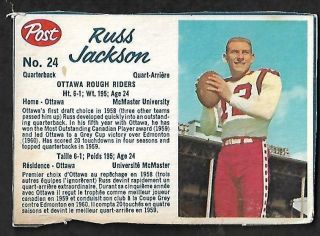 1962 Post Cfl Football: 24 Russ Jackson Qb,  Ottawa Rough Riders