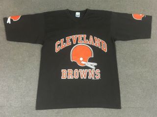 Vtg Competitor Cleveland Browns T - Shirt W/ Helmets On Sleeves Brown Adult Large