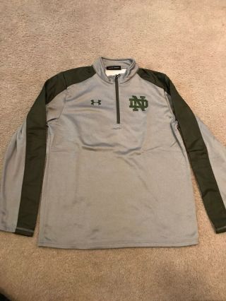Team Issued Notre Dame Football Under Armour Shamrock Series 1/4 Zip Up Med