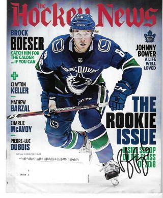 Brock Boeser Signed Hockey News Vancouver Canucks University Of North Dakota
