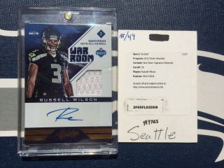 Russell Wilson 2012 Absolute War Room Rookie Card Rc Auto Jersey 4/49