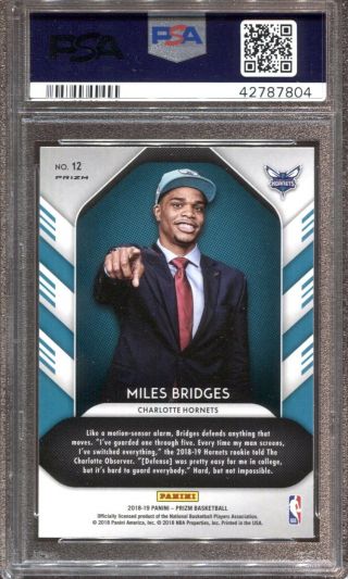 MILES BRIDGES PSA 10 2018 PANINI PRIZM LUCK OF THE LOTTERY SILVER ROOKIE RC GEM 2