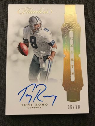 2018 Panini Flawless Tony Romo Greats On - Card Auto 6/10 Cowboys