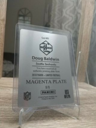 2018 DOUG BALDWIN 1/1 Seattle Seahawks Print Plate Magenta Limited Football NFL 4