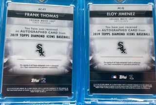 Eloy Jimenez & Frank Thomas White Sox 2019 Diamond Icons Autographed Cards /25 2