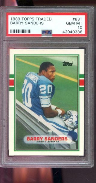 1989 Topps Traded 83t Barry Sanders Rookie Gem Psa 10 Graded Football Card