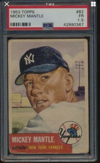 1953 Topps Mickey Mantle 82 Psa 1.  5 Centered Hof Hall Yankees Flip