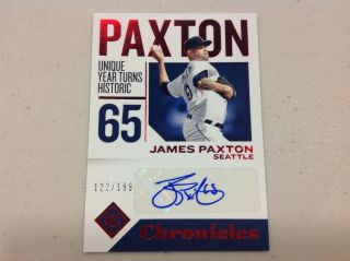 James Paxton 2018 Panini Chronicles Auto 122/199 Ca - Jp York Yankees Mariners